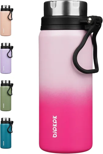 Vista 33 de BJPKPK Botella de agua aislada de 24 onzas con asa, sin BPA, botella térmica de viaje de acero inoxidable reutilizable, botella de agua grande, Negro