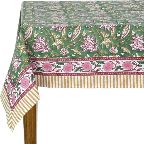 Vista 13 de Ridhi Mantel rectangular con estampado de bloque de mano verde espárragos Espárragos Verde Gadd