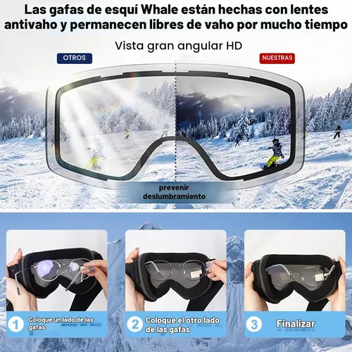 Vista 4 de Whale 2027 New Magnetic-Closure Ski Goggles, 2 Interchangeable Lenses/Night Skiing Light-Enhancing Lens, Anti-Fog, Unisex Azul