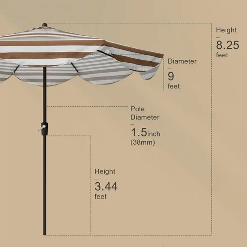 Vista 5 de Tempera Sombrillas de mesa festoneadas de 9 pies con inclinación automática para patio, con toldo resistente a la decoloración, 8 barras