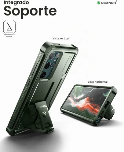 Vista 4 de Dexnor Funda para Samsung Galaxy S22 Ultra, [Protector de pantalla integrado y soporte] Protección de grado militar resistente de trabajo pesado a