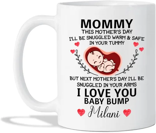 Vista 23 de Taza de café con nombre personalizado "Best Mom Ever", regalos para cumpleaños, regalos de niños, taza de café floral personalizada, regalo