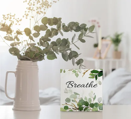 Vista 5 de kunlisa Breathe - Decoración de pared de baño para estantes, hojas de eucalipto botánico, decoración de escritorio, hojas de eucalipto rústicas