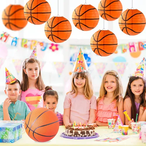 Vista 7 de 10 Piezas Linternas de Papel de Baloncesto Naranjas Decoraciones de 8 Pulgadas para Colgar del Techo Linternas de Baloncesto Linternas de Papel