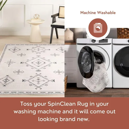 Vista 3 de Nuloom SpinClean Evalyn - Alfombra geométrica, suave y acogedora, de alto tráfico, resistente a las manchas, fácil de limpiar, duradera, lavable a
