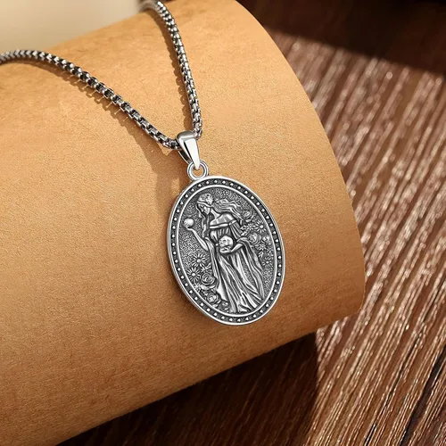Vista 20 de EUDORA Collar de plata de ley 925 con moneda Hécate, Athena, Perséfono, Nyx, diosa de la luna triple, diosa celta, rueda de Hécate, llave, regalo