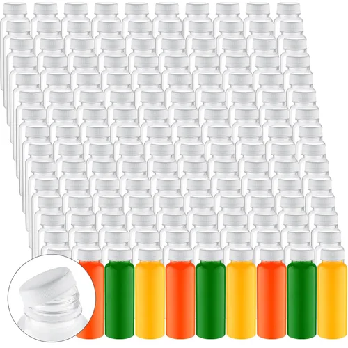 Vista 11 de Tanlade - Paquete de 200 botellas de plástico para jugo con tapas reutilizables, 8 onzas, color negro Empty PET Drink Containers, Leak-proof Lids