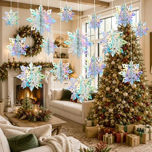 Vista 7 de Decoración colgante de copo de nieve de Navidad de papel para interiores Láser