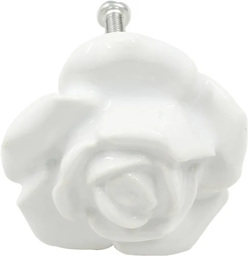 Vista 3 de Bonsicoky 2 tiradores de cajón de rosas blancas, pomos de cerámica para decoración de cajones, gabinetes, aparadores, armarios, puertas Blanco