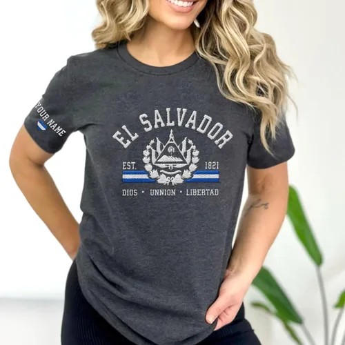Vista 5 de Ligthuy - Camisa bordada con nombre personalizado de El Salvador en 3D, camiseta con la bandera de El Salvador para hombres y mujeres, camisetas