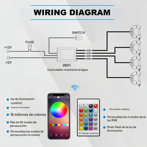 Vista 5 de ASLONG 4 piezas de 4" pulgadas LED Pods Barra de luz de trabajo todoterreno con halo RGB multicolor persiguiendo 16 colores sólidos más de 92 modos