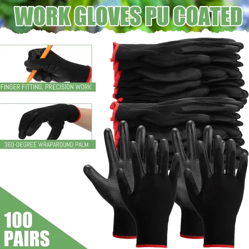 Vista 2 de Xtinmee 100 pares de guantes de seguridad de trabajo a granel con revestimiento de poliuretano sin costuras para hombres, mecánicos, carpintería