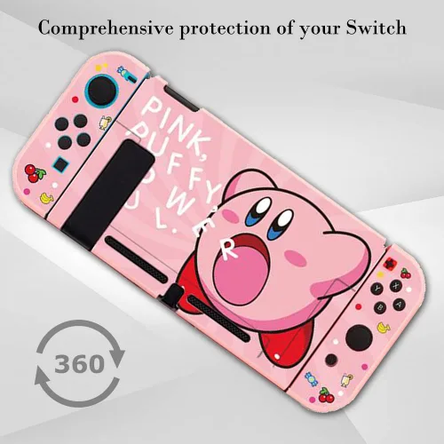 Vista 5 de PERFECTSIGHT Funda protectora compatible con Nintendo Switch Cute Kirbi Funda delgada antiarañazos a prueba de golpes para NS Switch y Joy-Con