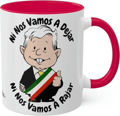 Vista 9 de AMLO - Taza de café Ni Nos Vamos A Dejar Ni Nos Vamos A Rajar con divertidos dibujos animados Muñeco AMLITO Taza de cerámica blanca brillante