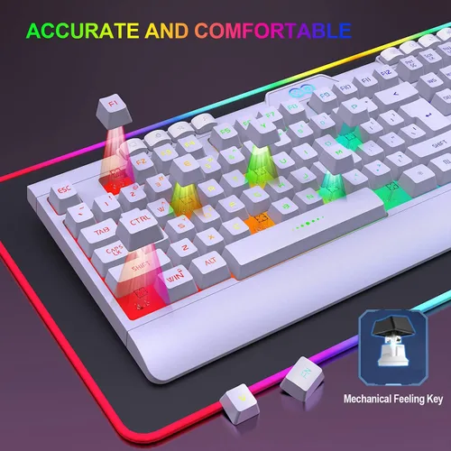 Vista 7 de H8 - Combo de teclado y mouse inalámbricos para juegos, batería recargable con retroiluminación LED de 3800 mAh, teclado anti-ghosting