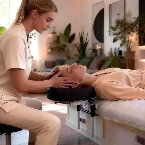 Vista 7 de Reposacabezas de masaje para cama en casa, almohada ajustable para cama, almohada boca abajo después de cirugía ocular, almohada de masaje portátil