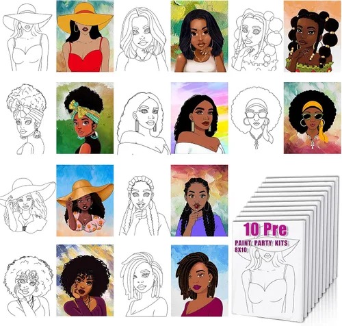 Vista 6 de Paquete de 10 tableros de lienzo predibujados para pintar para adultos, para recuerdos de fiesta de pintura, recuerdo de principiantes, pintura por