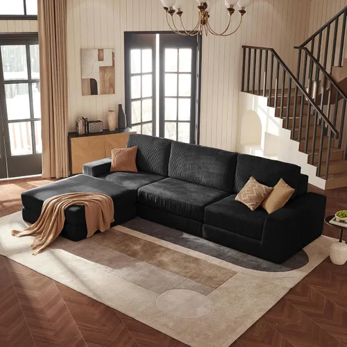 Vista 26 de Sofá seccional modular, 120.47" Sofá seccional moderno en forma de nube con chaise en L, cómodo sofá mullido de corduroy con asiento profundo, sofás