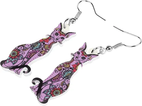Vista 3 de WEVENI - Pendientes de acrílico para gato sin pelo, diseño de esfinge, para mujer y niña, regalo