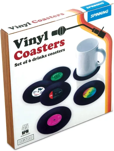 Vista 3 de Gift Republic - Posavasos retro de vinilo, posavasos para bebidas geniales, gran idea de regalo para inauguración de casa, idea de regalo