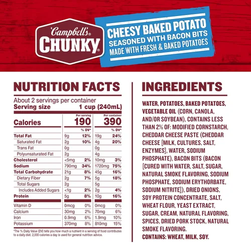 Vista 2 de Campbell’s Chunky - Sopa de papa horneada con queso cheddar y trozos de tocino, lata de 18.8 Oz