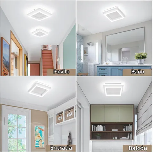 Vista 9 de CANEOE Luz de Pasillo Cuadrada de 24W, Moderna Luz de Techo LED de Montaje al Ras, Luces de Acrílico Blanco Cerca del Techo para Dormitorio Comedor
