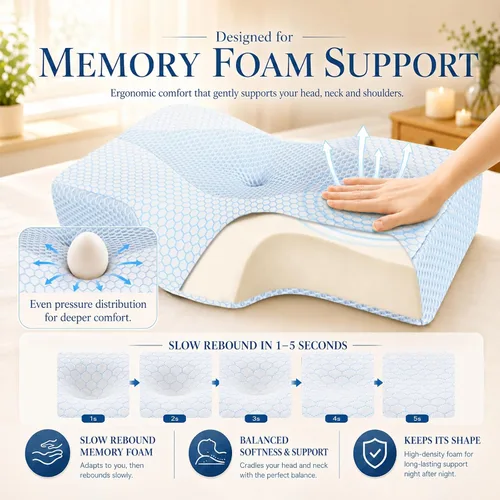 Vista 2 de Almohada de espuma viscoelástica para dormir, almohada cervical para aliviar el dolor de cuello, almohada ortopédica de apoyo para el cuello