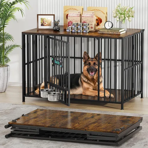 Vista 16 de Easycom 104 cm mueble de jaula para perros plegable, sin ensamblaje perrera decorativa para interior, jaulas para perros grandes (15.9-27.2 kg)