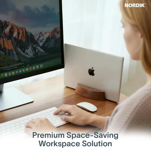 Vista 11 de Nordik - Soporte Vertical Ajustable para Laptop - Nogal - Soporte Premium para Laptop para Oficina en Casa, Ingenieros de Software - Base