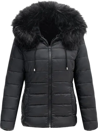 Vista 2 de Bellivera Chaqueta de piel sintética de doble cara para mujer, abrigo reversible con capucha y cuello de piel