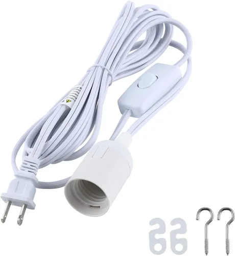 Vista 7 de Simple Deluxe Cable de extensión de linterna colgante, enchufe E26 con botón de encendido/apagado, 12 pies, color blanco, 1 paquete
