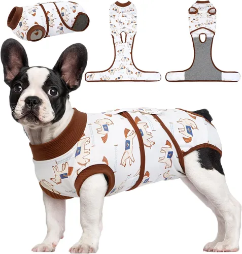Vista 14 de Kuoser Traje de cirugía para perro, cómodo traje de recuperación para perras, mameluco protector posoperatorio, alternativa suave al cuello E