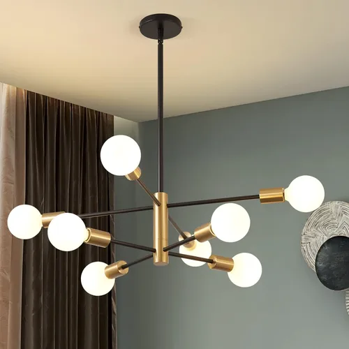 Vista 18 de KAISITE - Candelabro Moderno Sputnik - Candelabro de 6 Luces con Ajuste de Altura, Acabado en Negro y Oro para Cocina, Dormitorio y Vestíbulo