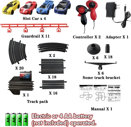 Vista 7 de Sets de pista de carreras de coches de ranura de 32 pies con alimentación eléctrica para niños y niños, carreras dobles con 4 coches de alta