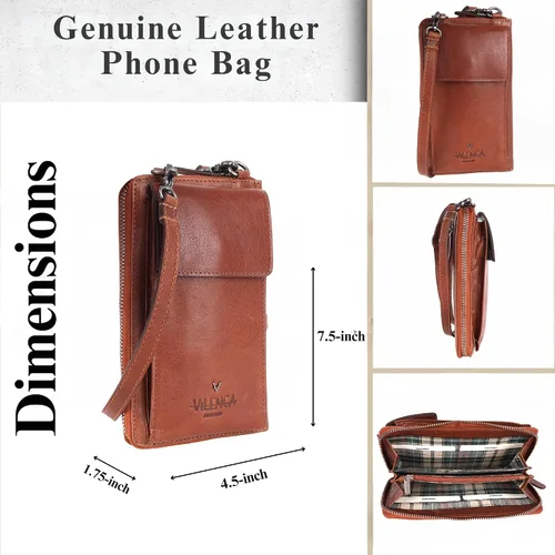 Vista 4 de Bolsos cruzados de cuero genuino pequeños para mujer monedero del teléfono celular, moda casual con correa ajustable