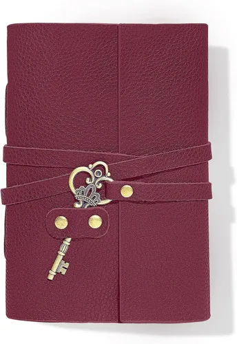 Vista 2 de Diario de cuero de 5 x 7 pulgadas, cuaderno de cuero genuino con llave para hombres y mujeres, caja de regalo, 280 páginas de líneas, diario