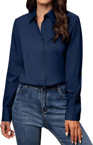Vista 39 de Camisas con botones para mujer de ajuste clásico, camisa de vestir, camisa de trabajo, de negocios, casual, de manga larga, blusa, tops