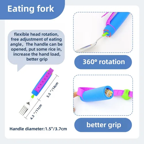 Vista 3 de Vajilla auxiliar, vajilla de alimentación, vajilla para ancianos, vajilla antiagitación, cuchara, tenedor, cuchara y cuchara, juego de tres piezas
