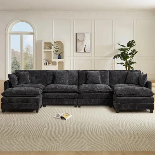 Vista 96 de Sofá seccional modular convertible de 76.7", sofás de dos plazas de chenilla con asiento profundo y cojines tipo loveseat para sala de estar, Beige