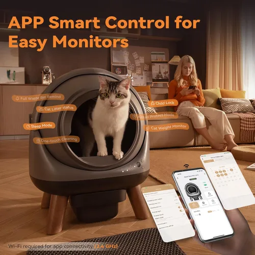 Vista 4 de G1 - Caja de arena autolimpiante, caja de arena automática para gatitos inteligentes con control de aplicación WiFi, sin olor, seguridad incluye Gris
