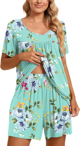 Vista 2 de TAOHUADAO Conjunto de pijama de 2 piezas para mujer, de manga corta, con bolsillos