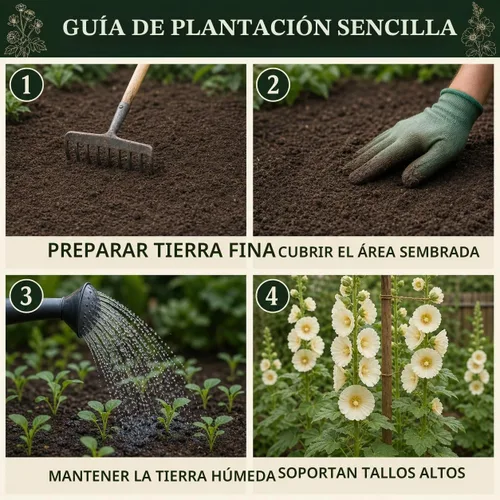 Vista 5 de 100 semillas dobles de Hollyhock – Flores perennes de reliquia multicolor, ideales para bordes y jardines de cabaña
