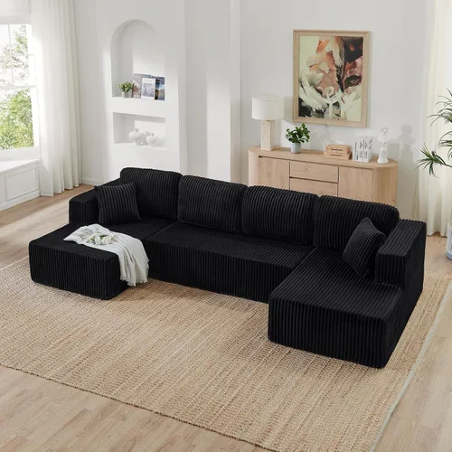 Vista 2 de Modular Sectional Couches Sofa, U-Shape L-Shaped Convertible Sleeper Sofa Bed, Cloud Couch Sectional for Living Room Bedroom Apartment Black - 5 Seat