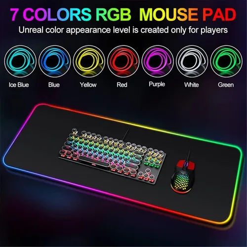 Vista 5 de Alfombrilla de mouse LED de anime para mouse de color blanco, accesorios de escritorio, alfombrilla de mouse RGB para juegos de escritorio