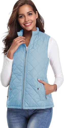 Vista 5 de Fuinloth - Chaleco acolchado para mujer, diseño de cuello alto, ligero, con cierre