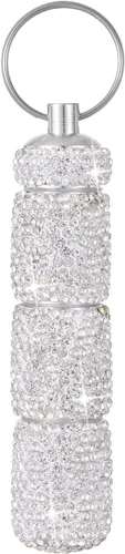 Vista 12 de Pastillero de viaje portátil con diamantes de imitación, impermeable, pequeño pastillero con llavero, bonita caja de almacenamiento de pastillas