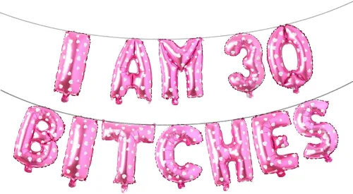 Vista 19 de Globos multicolor con texto en inglés "I AM 30 BITCHES" para decoración de cumpleaños de 30 años para ella (30 perras, negro)