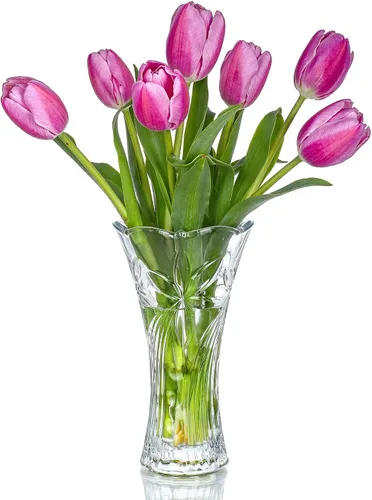 Vista 10 de Kanpura Florero de cristal transparente de 7.6 pulgadas, jarrón de cristal grueso para flores y decoración navideña, diseño de girasol (1 unidad)