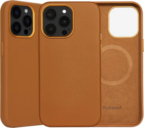 Vista 17 de Funda de cuero genuino para iPhone 13 Pro, cuero de grano completo, compatible con MagSafe y carga inalámbrica, bisel de la cámara con botones