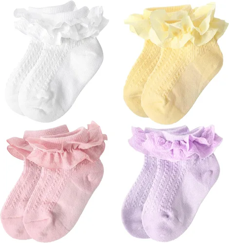 Vista 9 de AQOKKA Flower Baby Girls Socks with Non-Slip Grips Cute Cotton Princess Low Newborn Baby Socks for Girls Toddler 0-12 Months